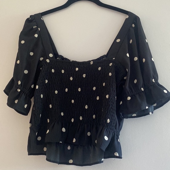 H&M black and cream polka dot blouse size medium - Picture 5 of 8